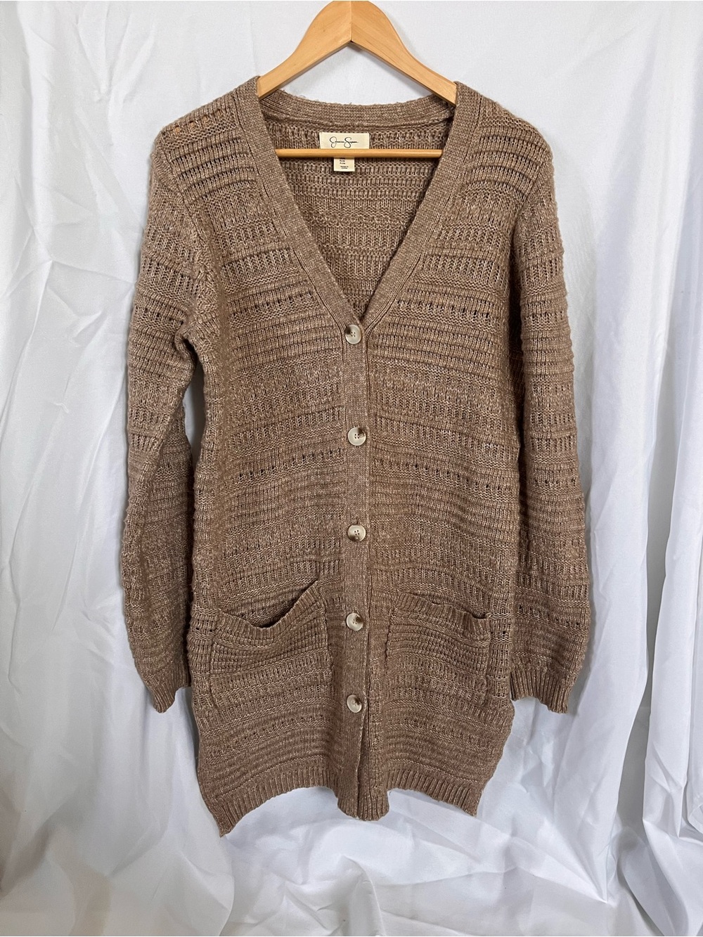 Jessica Simpson Taupe Knit Button-Front Cardigan